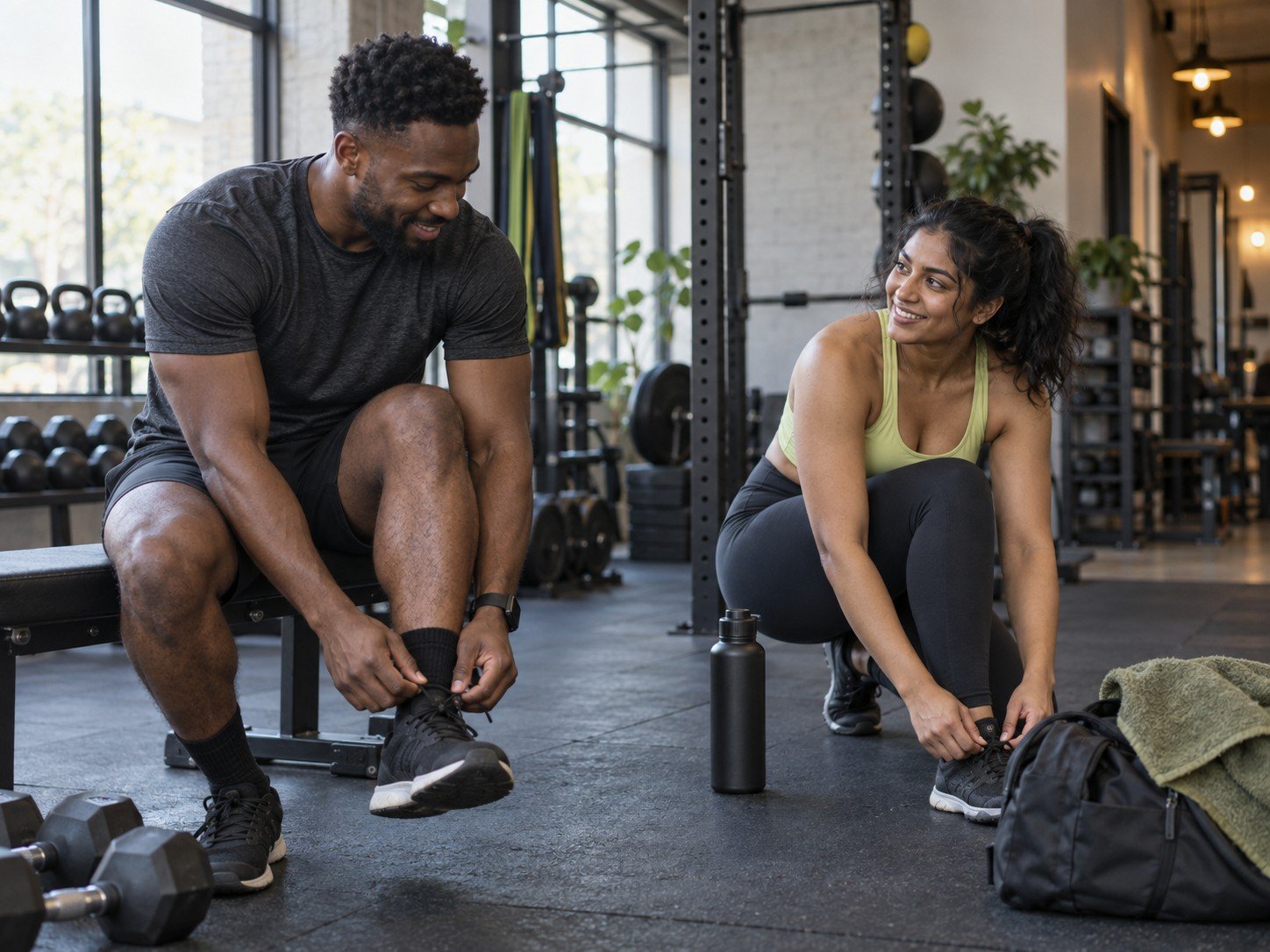 Two training partners preparing for a workout